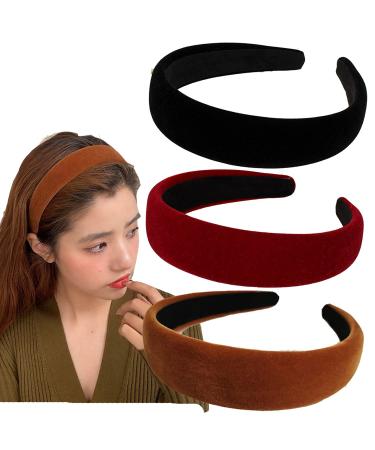 Lvyeer Velvet Wide Headbands for Women Soft Head Bands Diademas Para Mujer De Moda Hairbands for Women Girls Fashion No Slip Headband for Women Hairbands Hair Accessories (3 Pack-A)