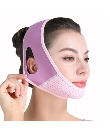 Double Chin Reducer V Line Face Lifting Mask Adjustable Soft V Shaped Chin Strap Reusable Face Strap Chin Lifter for Double Chin(Purple)
