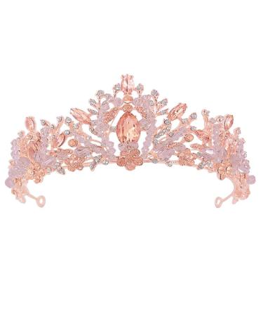 FRCOLOR Pink Tiara Crown Crystal Silver Headband Diamond Bridal Headdress Wedding Prom Crown Hair Accessories for Women Girl Birthday Wedding Christmas Party Favor Ornaments