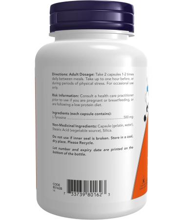 NOW L-Tyrosine (Freeform) Capsules 500mg 120 Count & Acetyl L-Carnitine 500mg 100 vcaps Tyrosine + L-Carnitine 100 Count (Pack of 1) Unflavored 120 Count (Pack of 1) - Buy Online on GoSupps.com