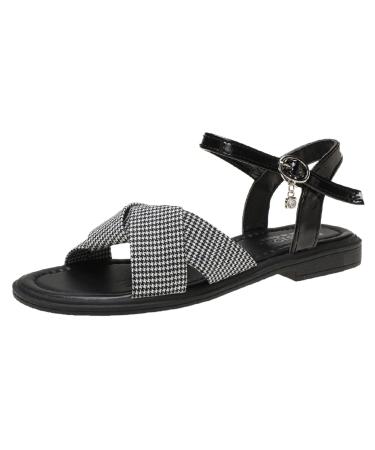 HSYHKDSY ENTIREFACE flat sandals for women casual clothes sandals slingback round toe buckle stylish elegant beach women summer shoes vacation S42928 black 5.5 UK