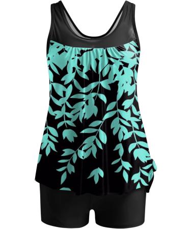 oelaio Tankini Bathing Suits for Women Loose Fit Hide Belly Modest Swimsuits Plus Size Two Piece Athletic Swimwear Floral Green - Buy Online on GoSupps.com