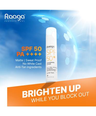 Raaga Sunscreen Lotion SPF 50 Broad Spectrum UVA and UVB Lightweight Non Greasy Water Resistant 1.86 Fl Oz 55ml - Buy Online on GoSupps.com