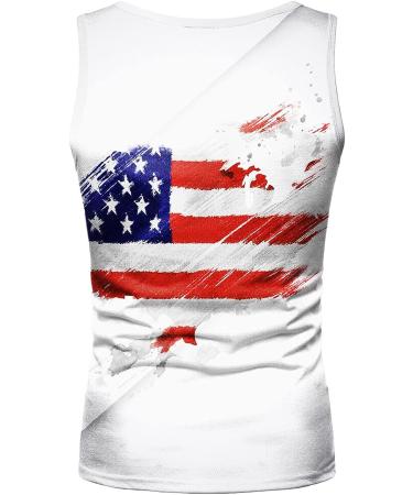 BEUU Men's Independence Day Tank Top - American Flag Retro Patriotic Sleeveless Gym Shirt - White XL - Buy Online on GoSupps.com