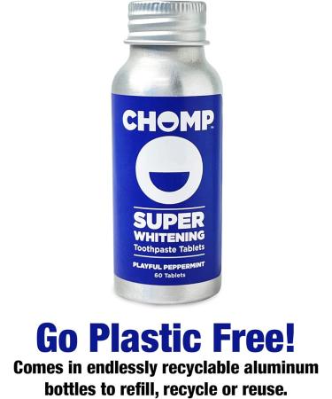 Chomp Toothpaste Tablets - Peppermint Whitening 60 Count | Eco-Friendly Travel-Friendly Vegan - Buy Online on GoSupps.com