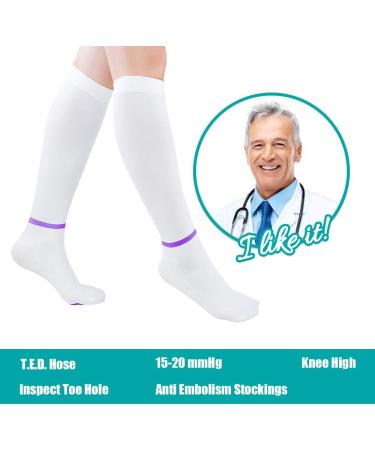 T.E.D. Anti Embolism Stockings 15-20 mmHg Compression | Women Men | Knee High White Stockings with Inspect Toe Hole - Buy Online on GoSupps.com