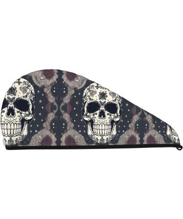 Skull Yoga Floral Coral Velvet Hair Cap - Dry Curly Long & Thick Hair Anti-Frizz Buttons - Buy Online on GoSupps.com