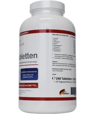 8 Essential Amino Acids - Vegan Tablets (240 Count) | Optimal Ratio of L-Leucine L-Valine L-Isoleucine & More | International Shipping Available - Buy Online on GoSupps.com