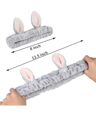 4 Pack Cute Bunny Ears Elastic Headbands for Women - Coral Fleece Makeup and Face Washing Head Wraps - Buy Online on GoSupps.com