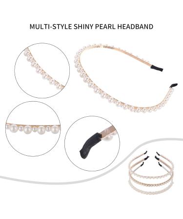 3 Pieces Pearls Headbands White Faux Pearl Hairbands Bridal Hair Hoop Wedding Hair Accessories for Women Girls - Buy Online on GoSupps.com