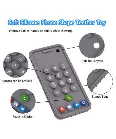 Besosay Baby Phone Teething Toy: Soft Silicone Cell Phone Teether for Babies 0-12 Months Grey | Baby Fidget Toy & Pacifier for Breastfeeding - Buy Online on GoSupps.com