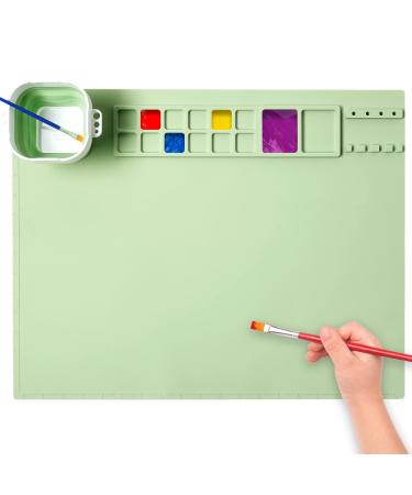 AWOKE Silicone Painting Mat - 20"X16" Silicone Art Mat with 1 Water Cup for Kids - Silcone Craft Mat has12 Color Dividers - 2 Paint Dividers (Green) Green 20"X16"