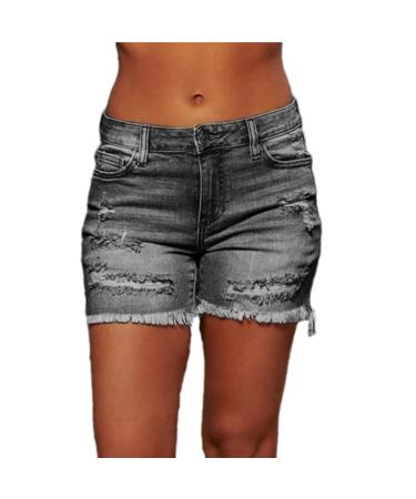 UCK-KIT Summer Ripped Jeans Shorts Women's Ripped Stretch Denim Shorts High Waist Denim Shorts Gray SS Gray Gray