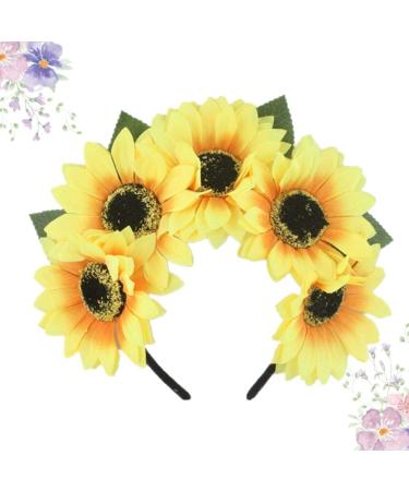 Healeved Yellow Sunflower Headdress Hawaiian Hair Simulate Flower Headband Holiday Photo Props - Buy Online on GoSupps.com