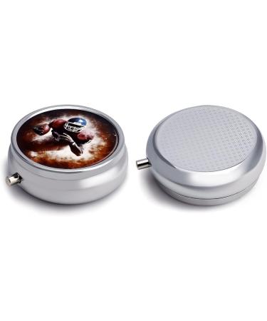 Decorative Round Pill Box with American and Football Print - 3 Compartment Portable Medicine Organizer - Buy Online on GoSupps.com
