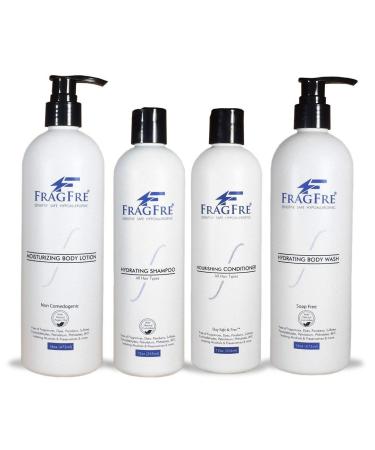 Skin Care Set - Fragrance Free Hypoallergenic Sulfate Free Body Care Set - with Natural Cucumber Argan Oil & Non Nano Zinc Oxide (4 items) 12 oz (2) 16 oz (2) - Body Essentials Collection