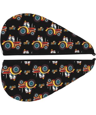Cartoon Tractor Microfiber Hair Towel | Super Absorbent Coral Velvet Wrap for Long Curly & Thick Hair - Fast International Shipping - Buy Online on GoSupps.com