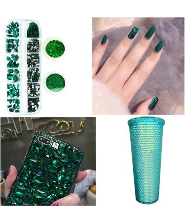 Emerald Green Nail Rhinestones Kit - 60Pcs Big Assorted Gems & Glitters for Nail Art & DIY Crafts - Buy Online on GoSupps.com
