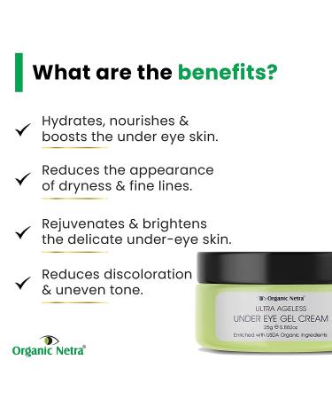 Organic Netra Ultra Ageless Under Eye Gel Cream | Natural & Organic Hydrating Formula | Nourishes & Revitalizes Under Eye Skin | 0.8 OZ - Buy Online on GoSupps.com
