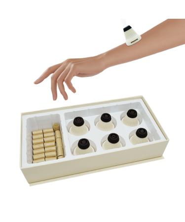 Maxant 6 pieces Portable Safe Home Moxibustion Boxing and 60 Roll Small Moxa Robs Moxibustion Kit Portable Smoke -Free Smoke Moxibusion Moxa Box Round Form for pain relief (white)