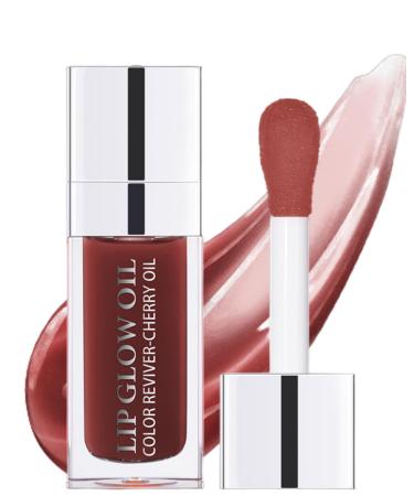 Lip Glow Oil Mahogany Lip Care Product with Hydrating Plumping Lip Gloss Clear Tinted Lip Oil for Dry Lips Nourishing Lip Gloss Oil Christmas Makeup Gift for Women