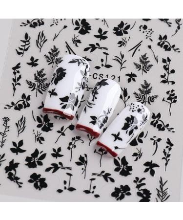 Decor Botanical Adhesive Decal Simple Plant 3D Flowers Leaf Black White Nail Stickers(black) - Buy Online on GoSupps.com