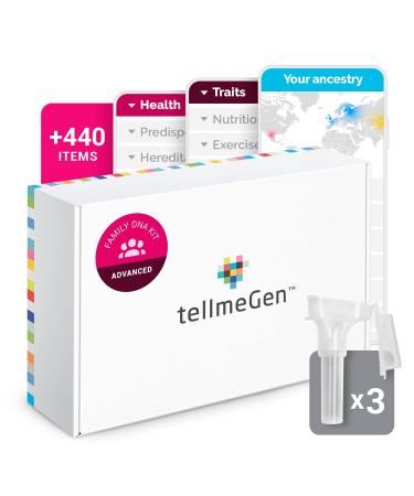 tellmeGen DNA Test Advanced Family - 3 DNA Ancestry Tests, Complete Health, Personal Traits and Wellness Study - Family DNA Testing (More 400 Lifetime Updated Online Reports)