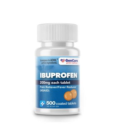 GenCare - Ibuprofen (200mg) Pain Reliever and Fever Reducer (500 Coated Tablets) | Ultimate Savings Bulk Pack | NSAID for Headache Relief, Body Aches, Back Pain, Cramps, Muscle Aches