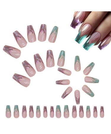 Lesunbak Press on False Nails Colorful Irregular False Nails Portable Women Press on Nails User Friendly Fake Nails for Dates Birthday Parties