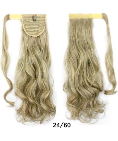 iLUU #24 Medium Blonde with #60 Platinum Blonde Highlights Heat Resistent Synthetic Wrap Ponytail Long Curly Wavy Clip in Pony Tail Hair Extension Hairpiece for Women Kids Girls Ladies 18"/100g 24/60-dark blonde/platinum blonde - Buy Online on GoSupps.com
