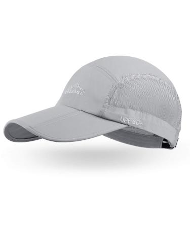 ELLEWIN Unisex Baseball Cap UPF 50 Unstructured Hat with Foldable Long Large Bill Light Grey-l