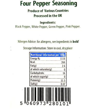 Hides Fine Foods - Four Pepper Seasoning 500g - GMO Free - Suitable for Vegetarians - Black Pepper- White Pepper - Green Pepper - Pink Pepper - Seasoning Mix - Buy Online on GoSupps.com