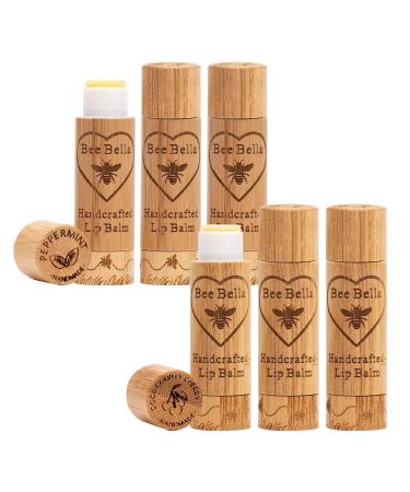Bee Bella Lip Balm Combo Pack - Hydrating Lip Care 100% Natural Organic Beeswax with Vitamin E Handmade in USA 3 Each (Peppermint Cherry 6 Pack)