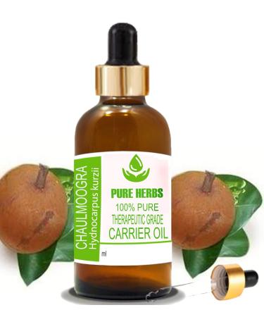Pure Herbs Chaulmoogra Oil (Hydnocarpus kurzii) pure and natural therapeutic carrier oil with drops 15 ml