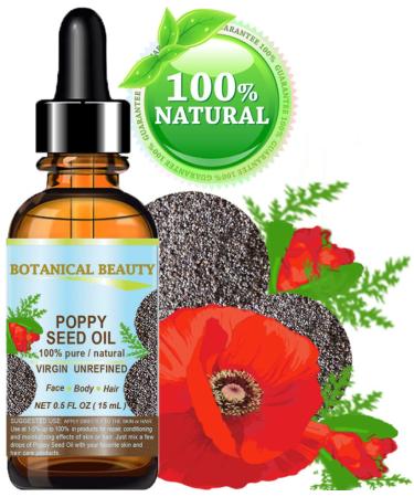 Botanical Beauty Poppy Seed Oil 100% Pure & Unrefined - Anti-Aging Vitamin E Oil for Face Skin Hair & Nails | 0.5 Fl. oz | Cold Pressed - Buy Online on GoSupps.com
