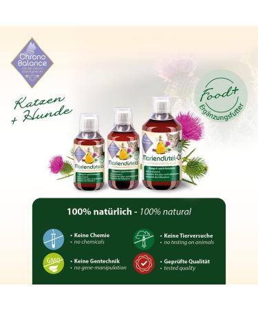 Shop Chronobalance 250ml Milk Thistle Oil for Cats | Natural Nutritional Supplement for Fur & Skin Health | Rich in Vitamin E Omega-6 & Omega-9 | Dosing Cups Included - Buy Online on GoSupps.com