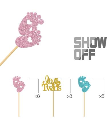 MonMon & Craft It's Twins Cupcake Toppers - Oh Babies Cupcake Toppers - Twins 1st Birthday Party - Gender Reveal Party Cupcake Decorations - Welcome Baby Cupcake Toppers Glitter 24 Pcs - Buy Online on GoSupps.com