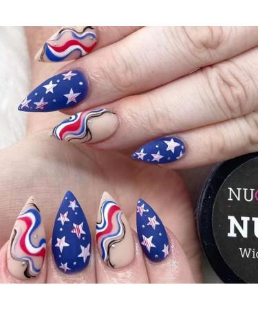 Independence Day Press on Nails Medium  24Pcs Full Cover Coffin Shape False Nails  Glue On Nails with Patriotic Star Designs  Women Acrylic Fake Nails for July 4th  Artificial Reusable Stick on Nails