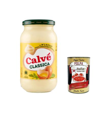 Italian Gourmet E.R. Calv Classic Mayonnaise 450 ml with Sunflower Oil Ideal for Sandwiches and Appetizers No Preservatives and Sugar Gluten Free Vegetarian + Italian Polpa Gourmet Polpa