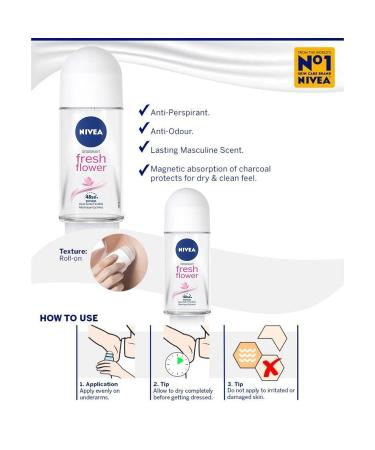 Nivea Fresh Flower Deodorant Roll-On 50ml - Aluminum Free - Buy Online on GoSupps.com