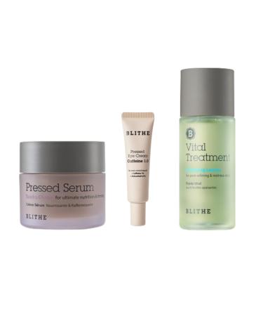 BLITHE Skin Care Solution Bundle Caffeine Eye Cream Pressed Serum Tundra Chaga Vital Treatment 6 Calming Leaves