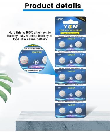 YKM 364 SR621SW Watch Battery AG1 364/363 LR621 V364 - 10 Pack Silver Oxide 1.55V | International Shipping - Buy Online on GoSupps.com