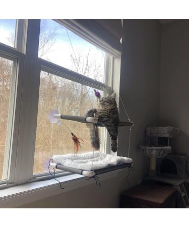 Cat Window Perch Deluxe Double Layer with Free Fleece Blanket & Toys | Large Cat Hammock for 55 lbs Cats | Space-Saving Sunbathing Bed - Buy Online on GoSupps.com