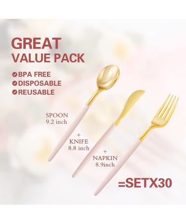 90 Piece Gold Plastic Silverware Set with Pink Handles - Perfect for Parties and Weddings - Buy Online on GoSupps.com