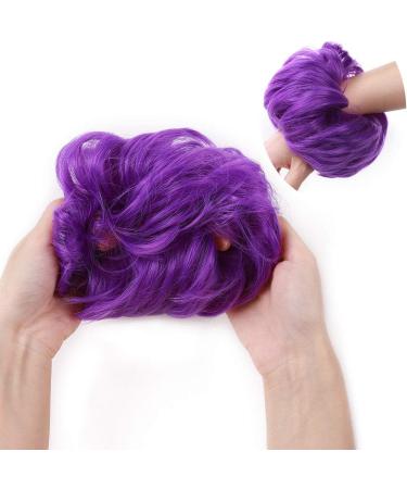 Synthetic Messy Hair Bun Scrunchie Updo in Purple - Bridal & Wedding Hairpiece for Women & Kids - Buy Online on GoSupps.com
