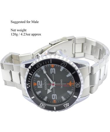 SHMIOU English Talking Watch for Blind Visually Impaired Elderly - Stainless Band Quartz Alarm, Black Dial Silver Frame - Buy Online on GoSupps.com