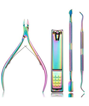 Slivgeld Cuticle Trimmer with Cuticle Pusher, Cuticle Remover Professional Stainless Steel Pedicure Manicure Tools, 4 in 1 Set Cuticle Nipper Cutter Clipper Nail Tools for Fingernails and Toenails