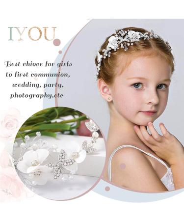IYOU Princess White Flower Headpiece | Pearls & Crystal Bridal Hair Accessories for Girls | Elegant Wedding & Communion Hairdress - Buy Online on GoSupps.com