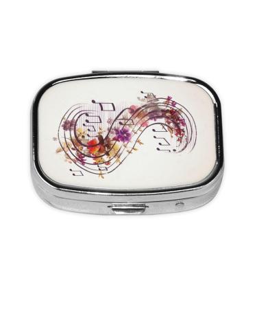 Musical Note Floral Printing 2 Compartment Small Pill Case Cute Small Pill Box Purse Pill Boxs Travel Pill Organizer for Pocket Purse and Travel Gifts