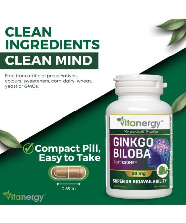 Vitanergy Ginkgo Biloba Enhanced Bioavailability for Cognitive Function & Peripheral Circulation Support 60mg 60 Capsules - Canadian Made - Buy Online on GoSupps.com